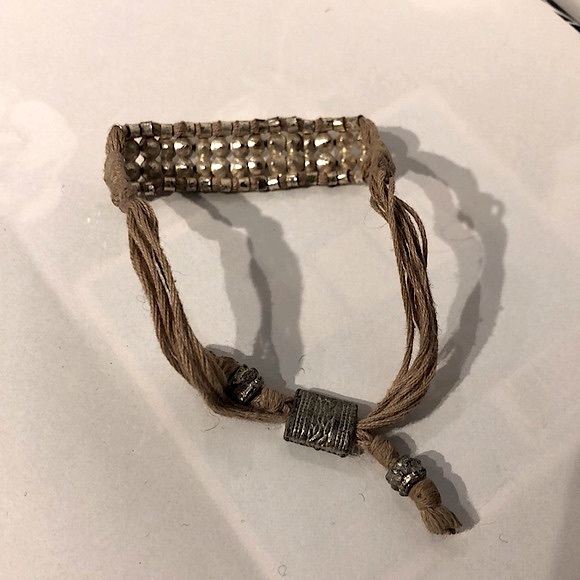 Silver Rhinestone Peach Thread Adjustable Bracelet - Picture 6 of 6